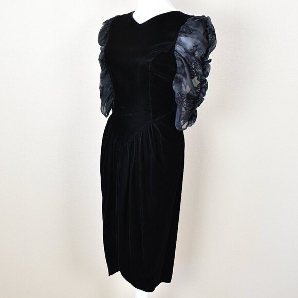 Vintage 80s 90s Black Velvet Dress - Picture 5 of 10